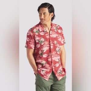 Grayers Men's Bali Red Tropical‎ Print Button Front Cotton Camp Shirt Size M NWT